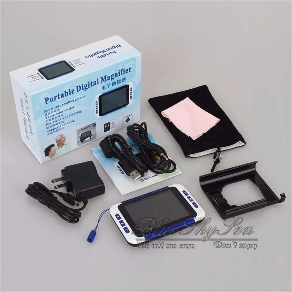 Portable 3.5 LCD Digital Magnifier, 2-32X Zoom, Rechargeable, TV-OUT, Multi-Color Modes, Pocket-Sized Reading Aid