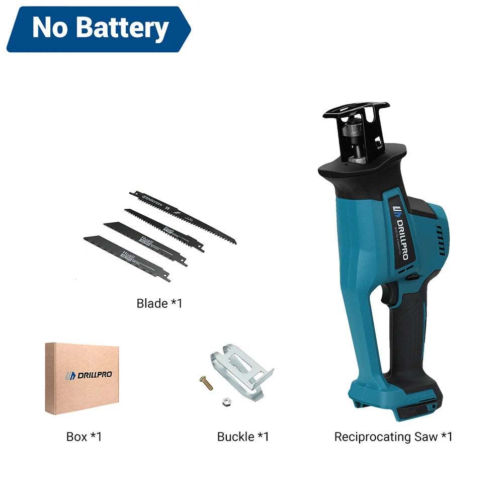 Drillpro 18V Brushless Reciprocating Saw, 3100 SPM with 4 Blades for Metal, Wood, Plastic - Rechargeable Li-ion Battery Included