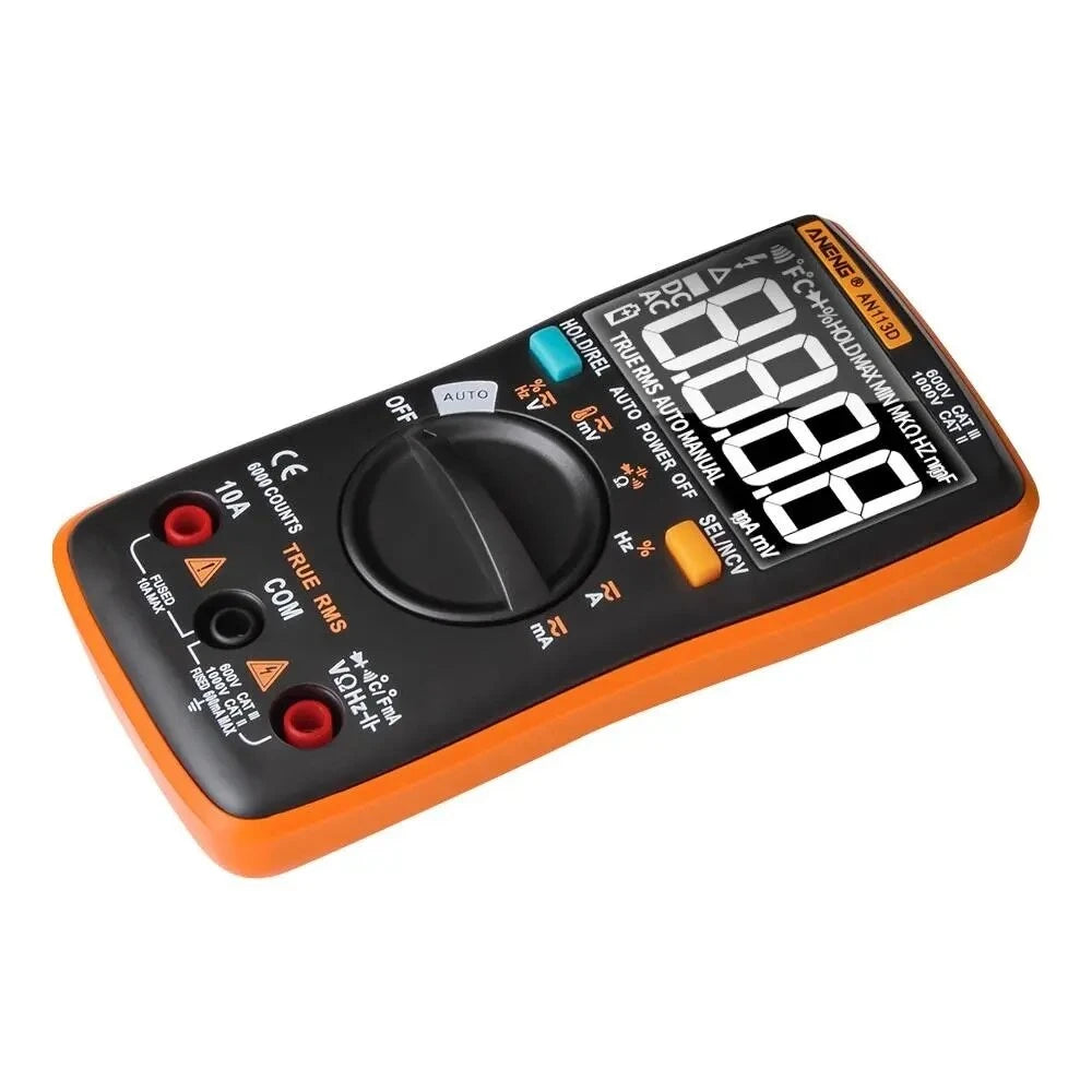 ANENG AN113D True-RMS Digital Multimeter, 6000 Counts, Auto-Measure, AC/DC Voltage, Current, Resistance, Diode, Continuity, Temperature Tester, Upgraded from AN8002 - Orange
