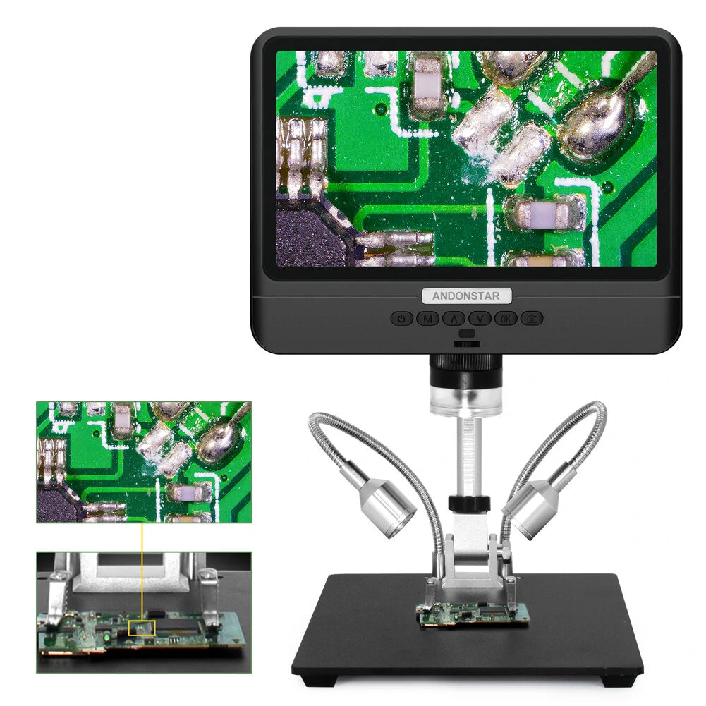 Andonstar AD208S 8.5 Digital Microscope, 5X-1200X Zoom, 1280x800 LCD Display, 1080P with Adjustable Two Fill Lights for Soldering
