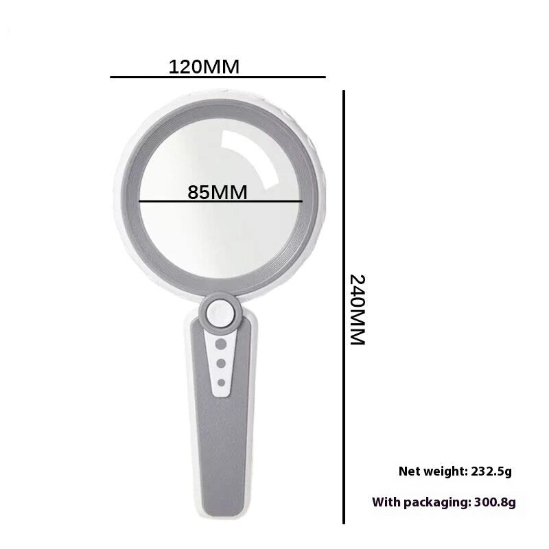 30X LED Rechargeable Handheld Magnifier with Dual Lens & Ergonomic Design for Reading & Craft Inspection