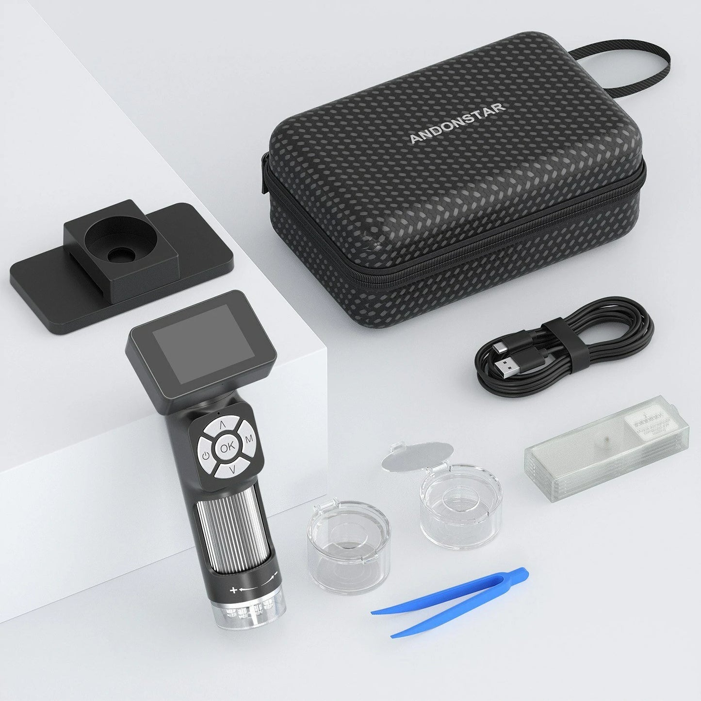 AD112 500X Handheld Digital Microscope Kit, 2 LCD Screen, 8 Adjustable LED Lights, USB PC Connection for Kids & Adults