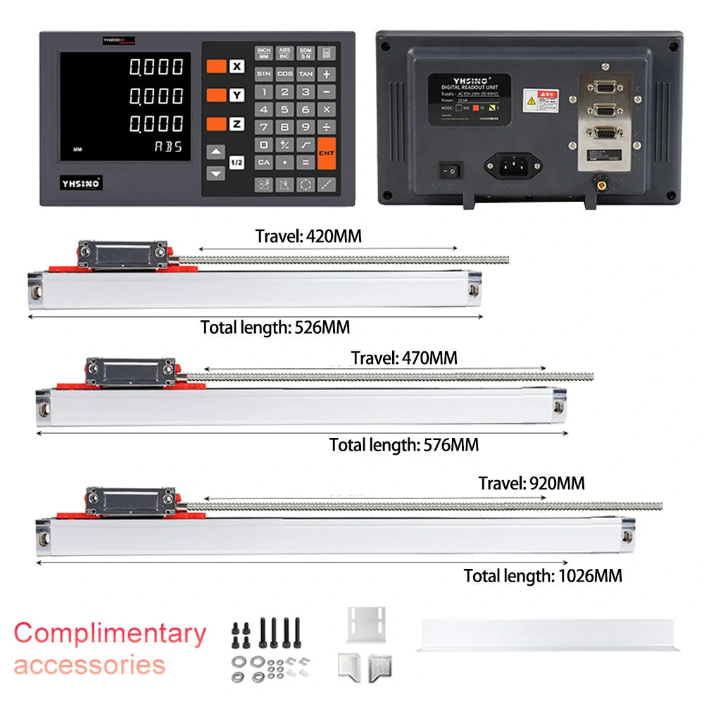 YH200 KA300 3-Axis Digital Grating Ruler Suite for Milling Machines and Lathes - High Precision, Large Display, NSK Bearings