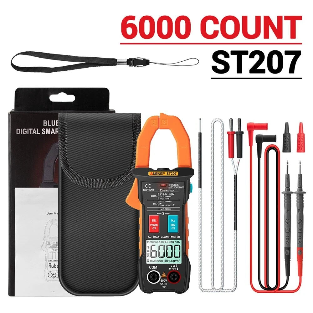 ANENG ST207 Bluetooth Digital Clamp Multimeter 6000 Counts True RMS AC/DC Voltage Tester