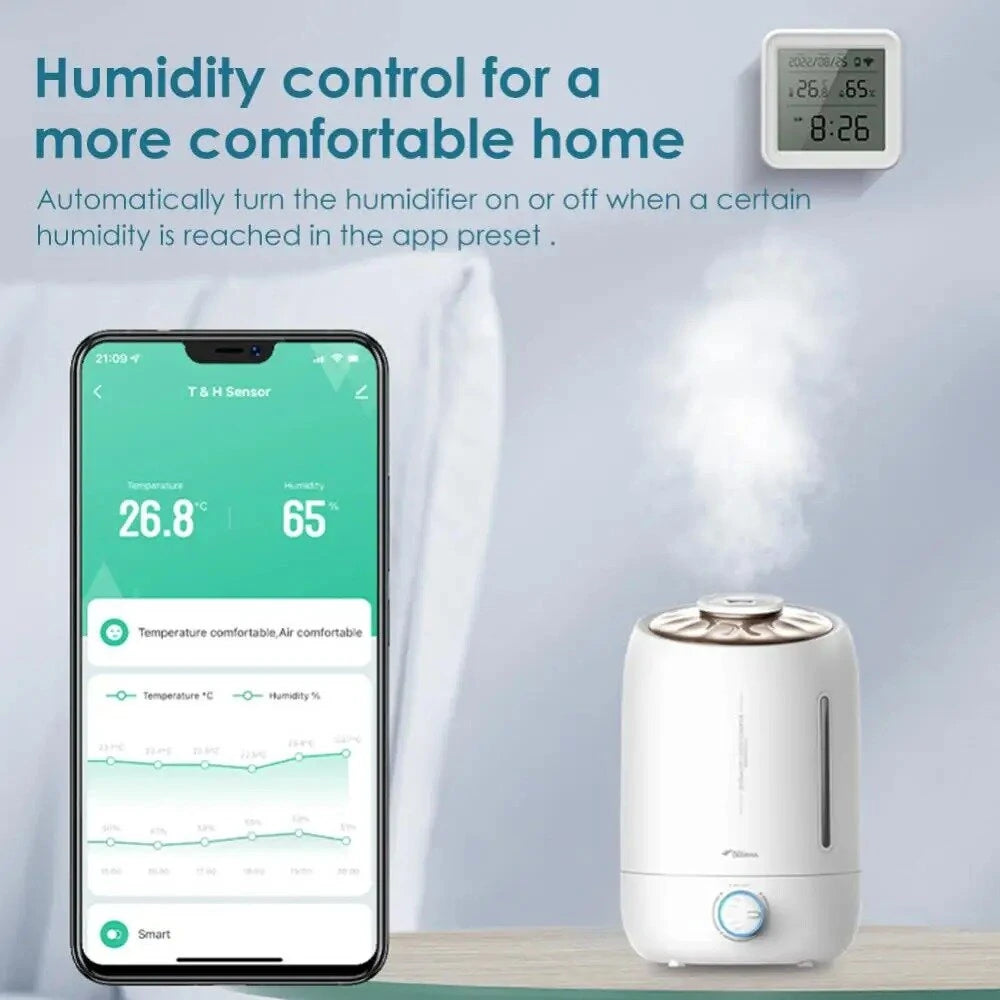 High-Accuracy Smart WiFi Hygrometer & Thermometer - Indoor Temperature & Humidity Monitor, Alexa & Google Home Compatible, Remote Control with App & Time Display