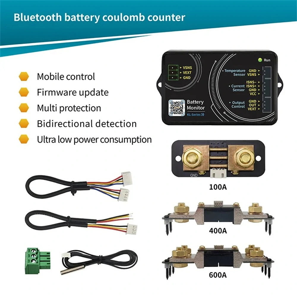 JUNCTEK KL-F Bluetooth Battery Monitor, DC 0-120V 0-600A Tester, Voltage Current Meter, Battery Capacity Indicator