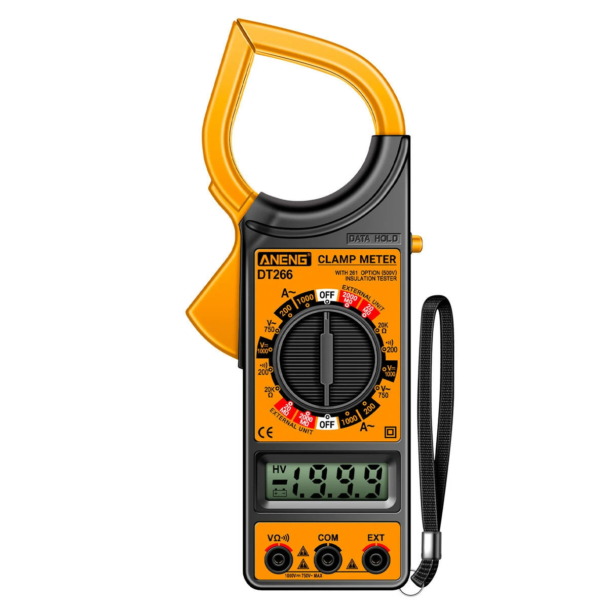 High-Precision ANENG DT266 Digital Clamp Meter, 1000A AC Current/Voltage/Resistance Tester, Non-Contact Large Jaw, LCD Display