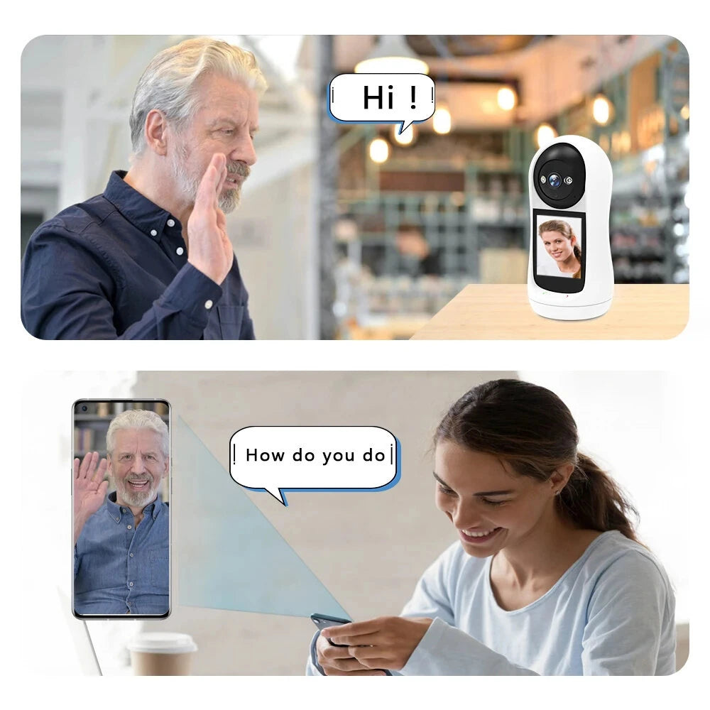 3MP 2K PTZ WiFi IP Camera with 2.8-Inch IPS Screen, Baby Cry Detection, Video Call, Security Baby Monitor iCSee