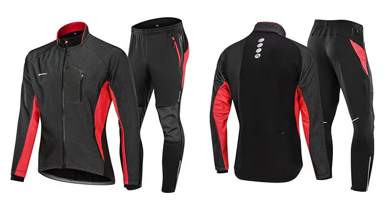 Mens Winter Windproof Cycling Clothing Set - Long Sleeve Jersey & Pants for Outdoor Sports