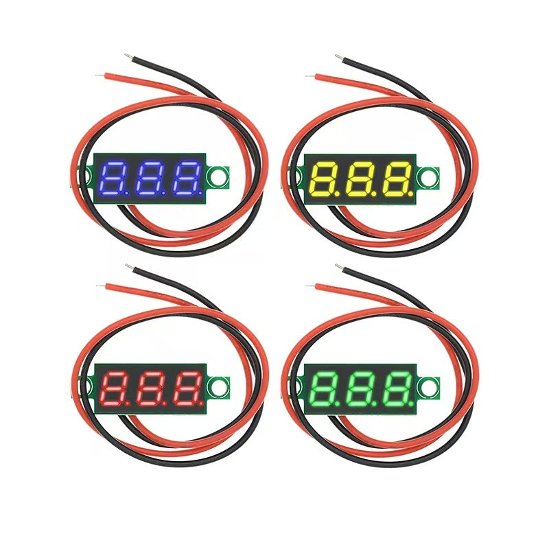 5PCS 0.28" Mini DC Digital Voltmeter 0–100V – 2-Wire & 3-Wire LED Voltage Meter (Red / Blue / Yellow / Green)