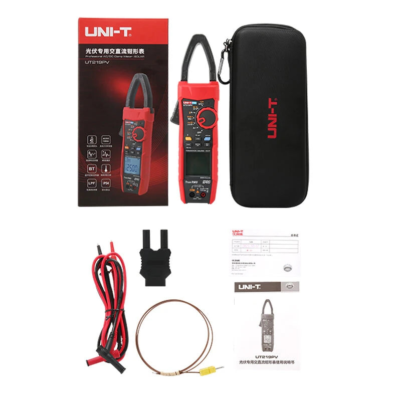 UNI-T UT219PV Digital Clamp Meter 2500V DC/1500V AC 1000A, Bluetooth, CAT III 1500V, IP65, for Photovoltaic Use