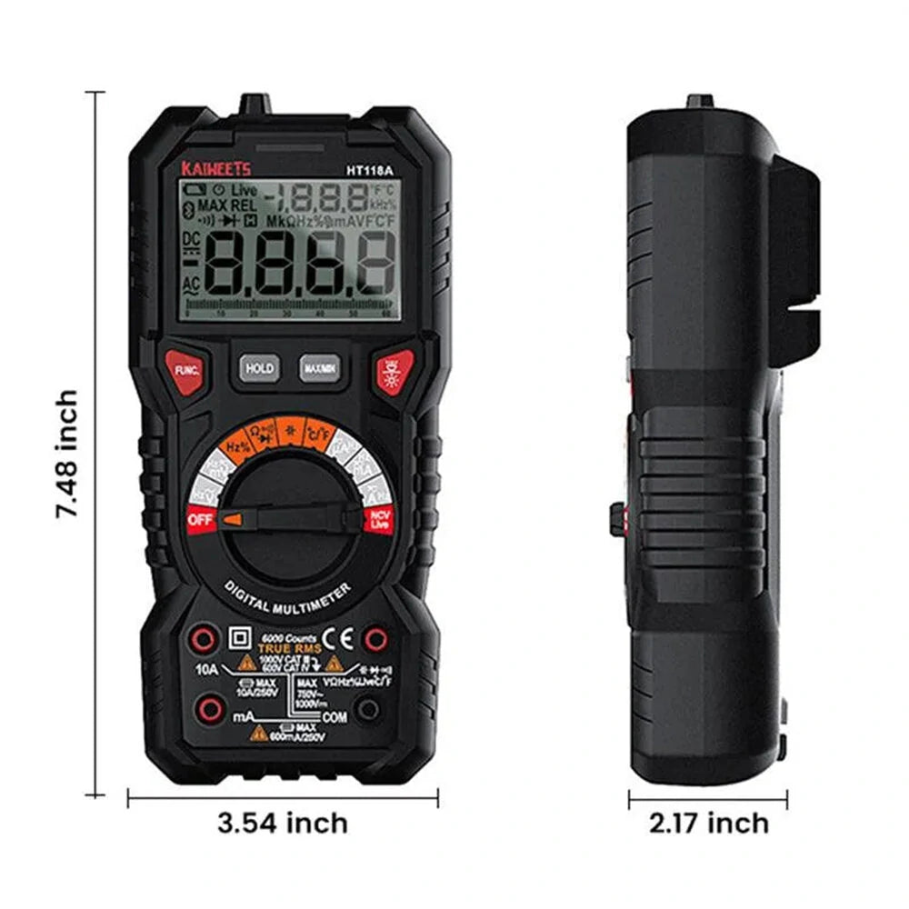 KAIWEETS HT118A TRMS Digital Multimeter 6000 Counts with Flashlight & Safety Features for Household & Automotive Testing - EU/US Direct