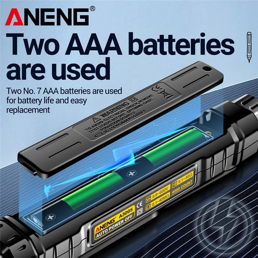 ANENG A3005 Pen Type Digital Multimeter, 4000 Counts, Non-Contact Auto AC/DC Voltage, Ohm, Diode Tester