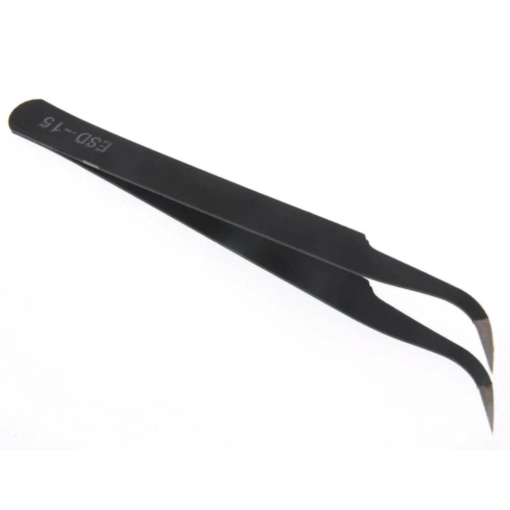 Stainless Steel Precision Tweezers Set ESD10-15MM Curved & Straight Industrial Repair Tools