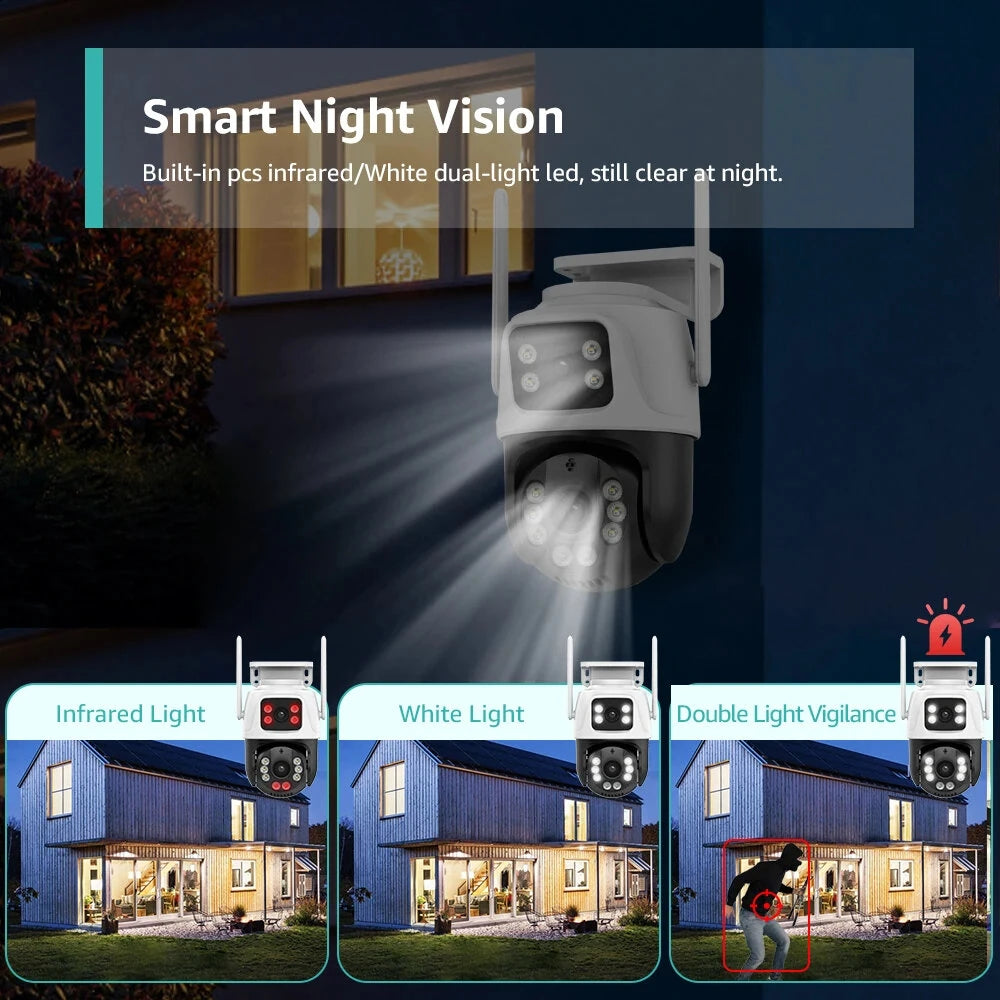 6MP Dual Lens PTZ Outdoor Wifi Dome Camera with Human Detection & Color Night Vision - ICSEE App, EU Plug
