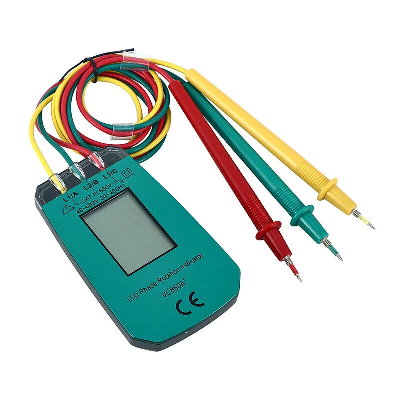 Digital 3 Phase Tester & LED Indicator – 40V-600V AC Voltage Meter
