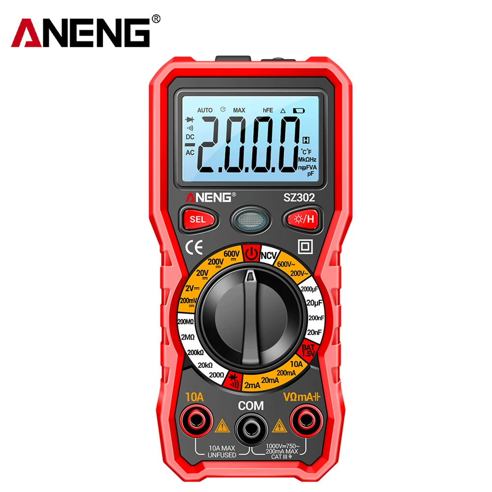 ANENG SZ302 Digital Multimeter - AC/DC Voltage & Current Tester, NCV Detector, Ohmmeter, Ammeter & Capacitance Meter
