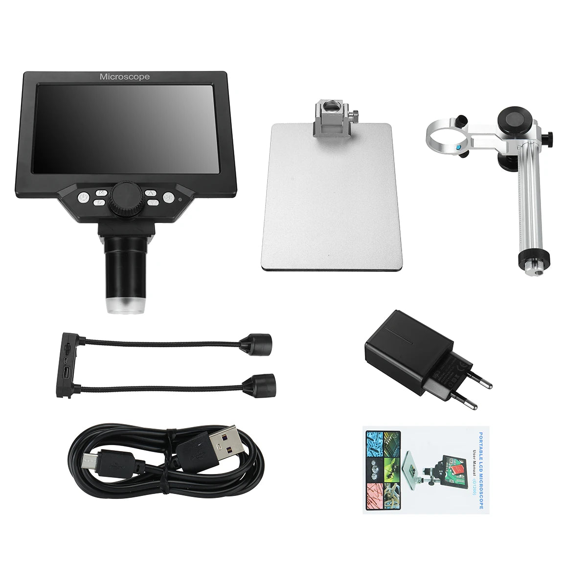 Mustool G1200D 12MP Digital Microscope, 7 LCD Screen, 1-1200X Zoom, Large Base, Built-in Light