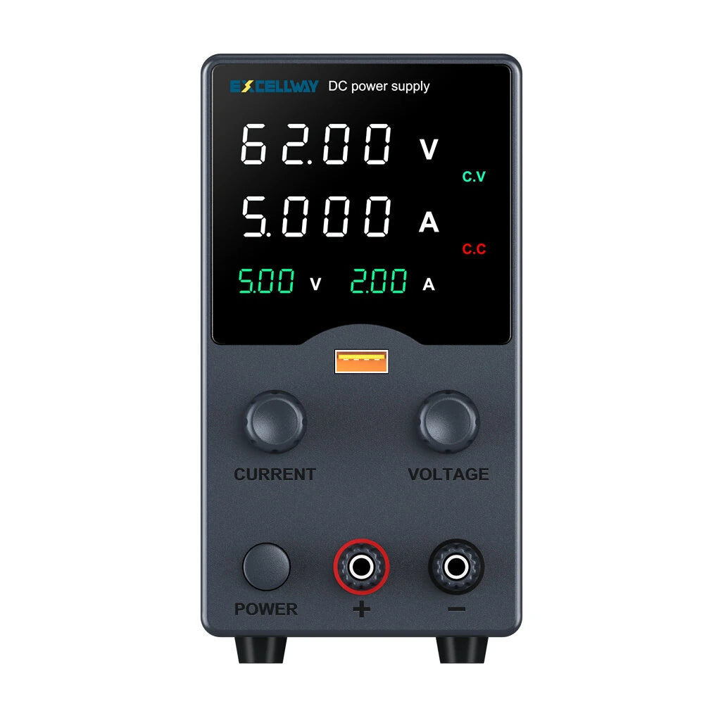 EXCELLWAY GA Series Variable Output Power Supply with USB Fast Charging and Comprehensive Display, Compact Design for Versatile Applications