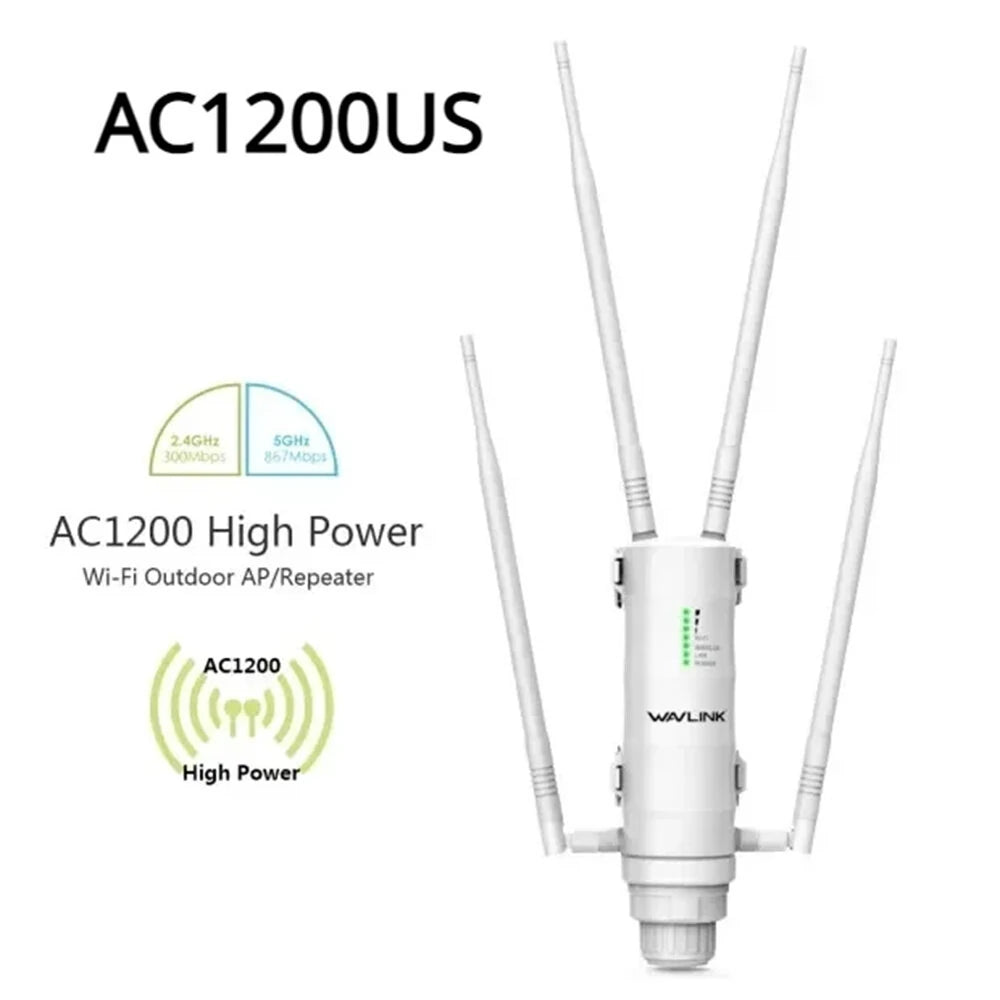 WaveLink AC1200 Dual Band Outdoor WiFi Router & Repeater – 5G, 1200Mbps, Weatherproof, PoE, Long Range Antenna