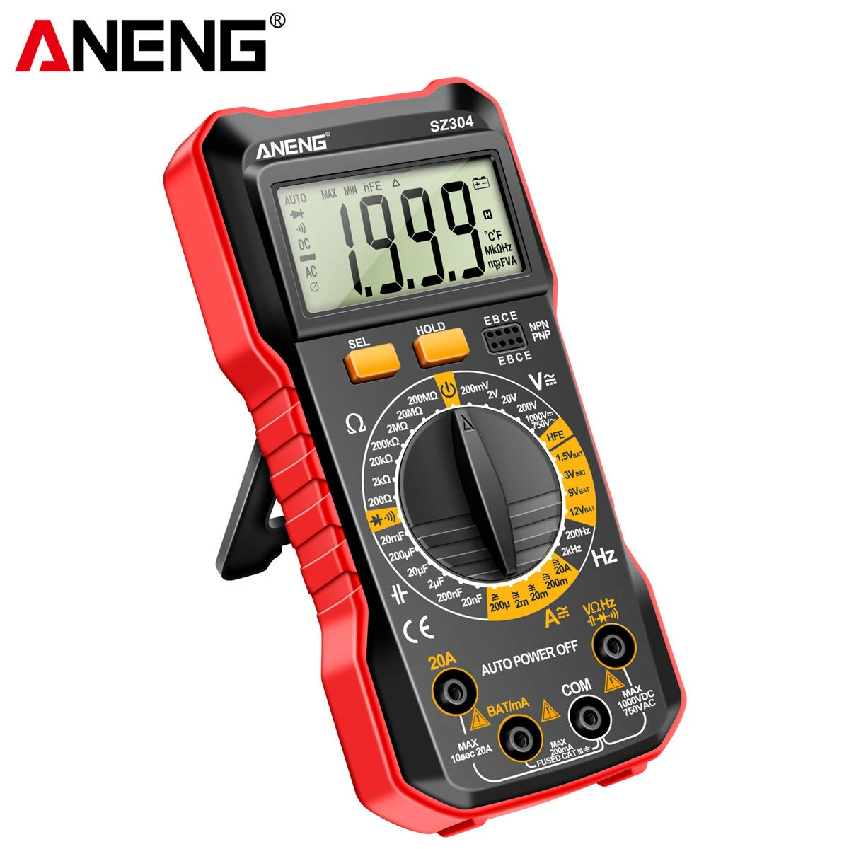 ANENG SZ304 Digital Multimeter - Accurate Voltage, Current, Resistance, Capacitance Measurement, Durable ABS, Auto Shutdown