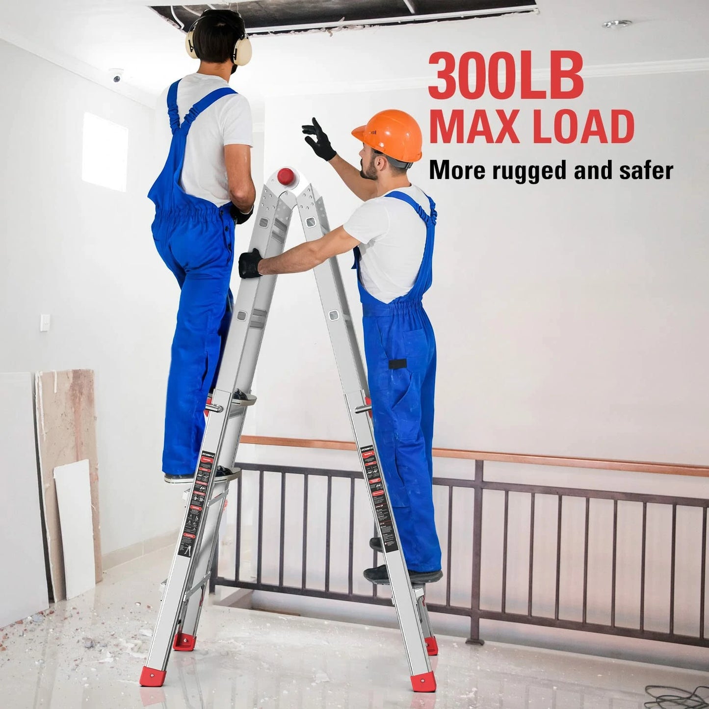 Ecomax 13 ft Aluminum Telescoping Ladder, 300 lbs Capacity, Non-Slip Folding Extension Ladder, Multi-Position Step Ladder, Silver