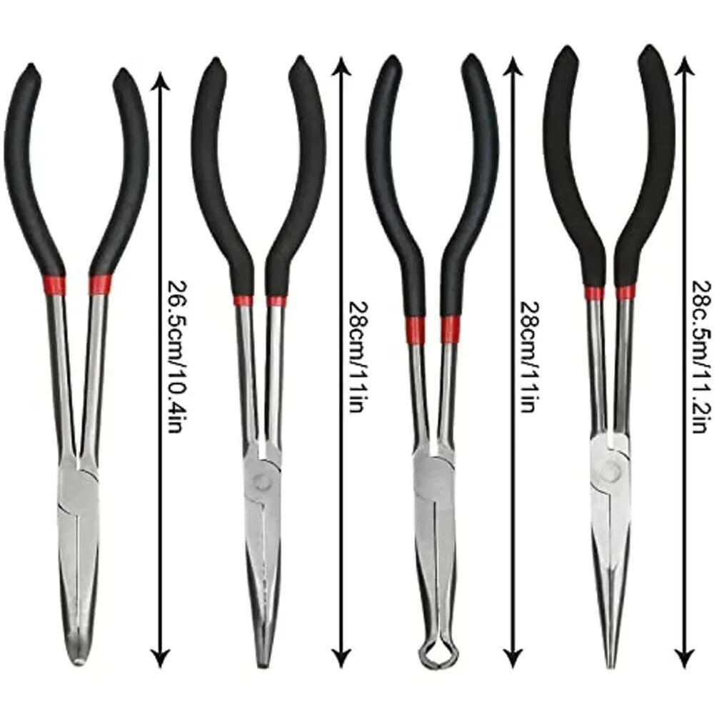 11 Needle Nose Pliers Set - 4PCS Carbon Steel with Rubber Grips for Automotive, Jewelry & Crafts