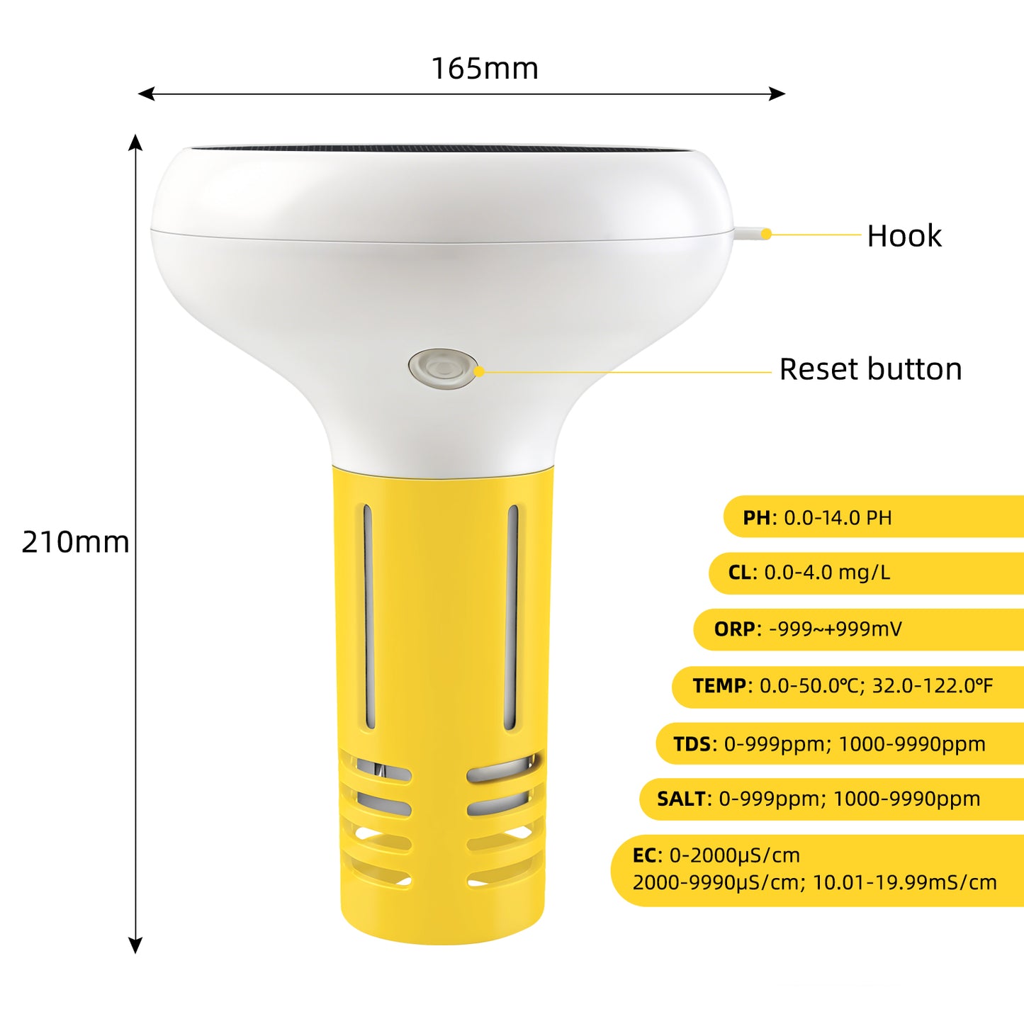 Solar-Powered Tuya Zigbee Pool Water Quality Tester – 7-in-1 Smart Floating Monitor (pH / Chlorine / ORP / Salinity / EC / TDS / Temperature)