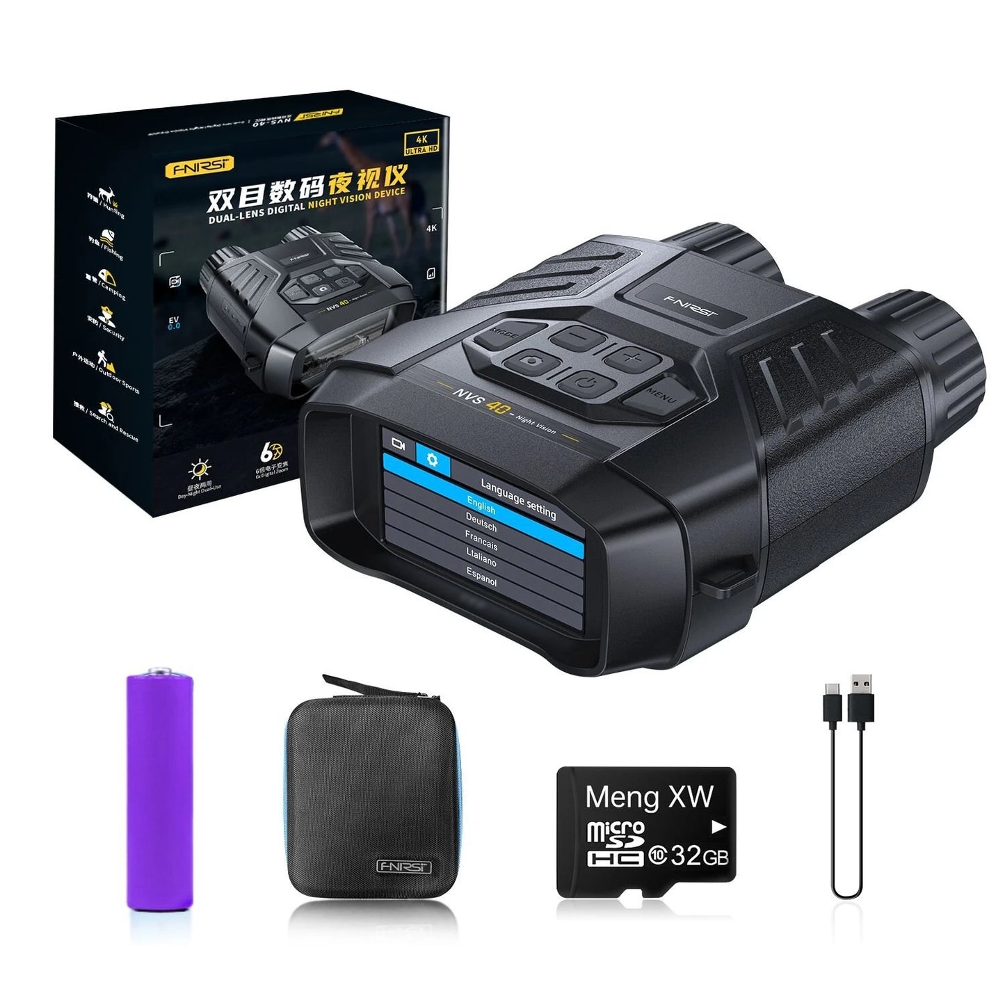 FNIRSI NVS-40 4K HD Night Vision Device, 6X Zoom, 300m Range, 7-Level Infrared