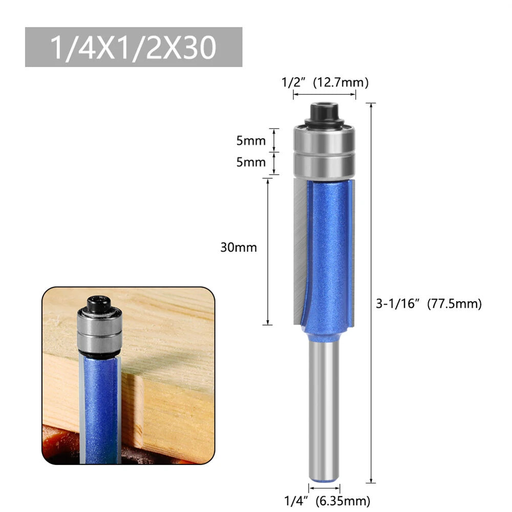 Silver Blue Double-Bearing Double-Edged Router Bit Trimming Knife for Woodworking Milling