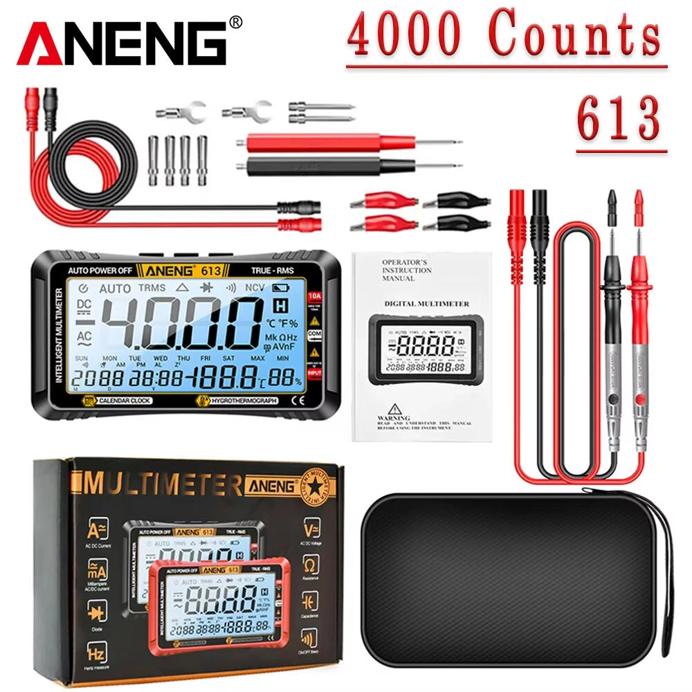 ANENG 613Pro Smart Multimeter 4000 Counts, 10A/600V Voltage Tester with Alarm Clock & Capacitor Tools