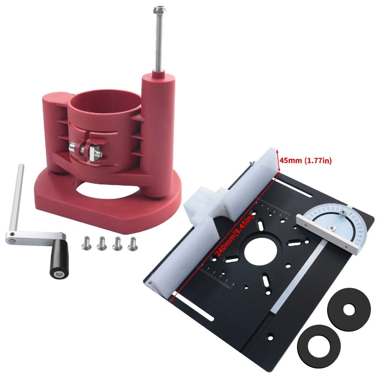 Durable Router Lift with Rapid Elevation for 63.8~65.5mm Motors and Drum Sanders – Versatile Woodworking Plate Insert
