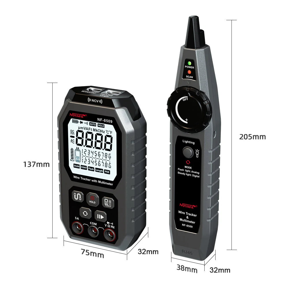 NOYAFA NF-8509 Network Cable Tester & Multimeter: 2-in-1 NCV AC/DC LCD POE Test, Length, Wiremap Tracker Tools