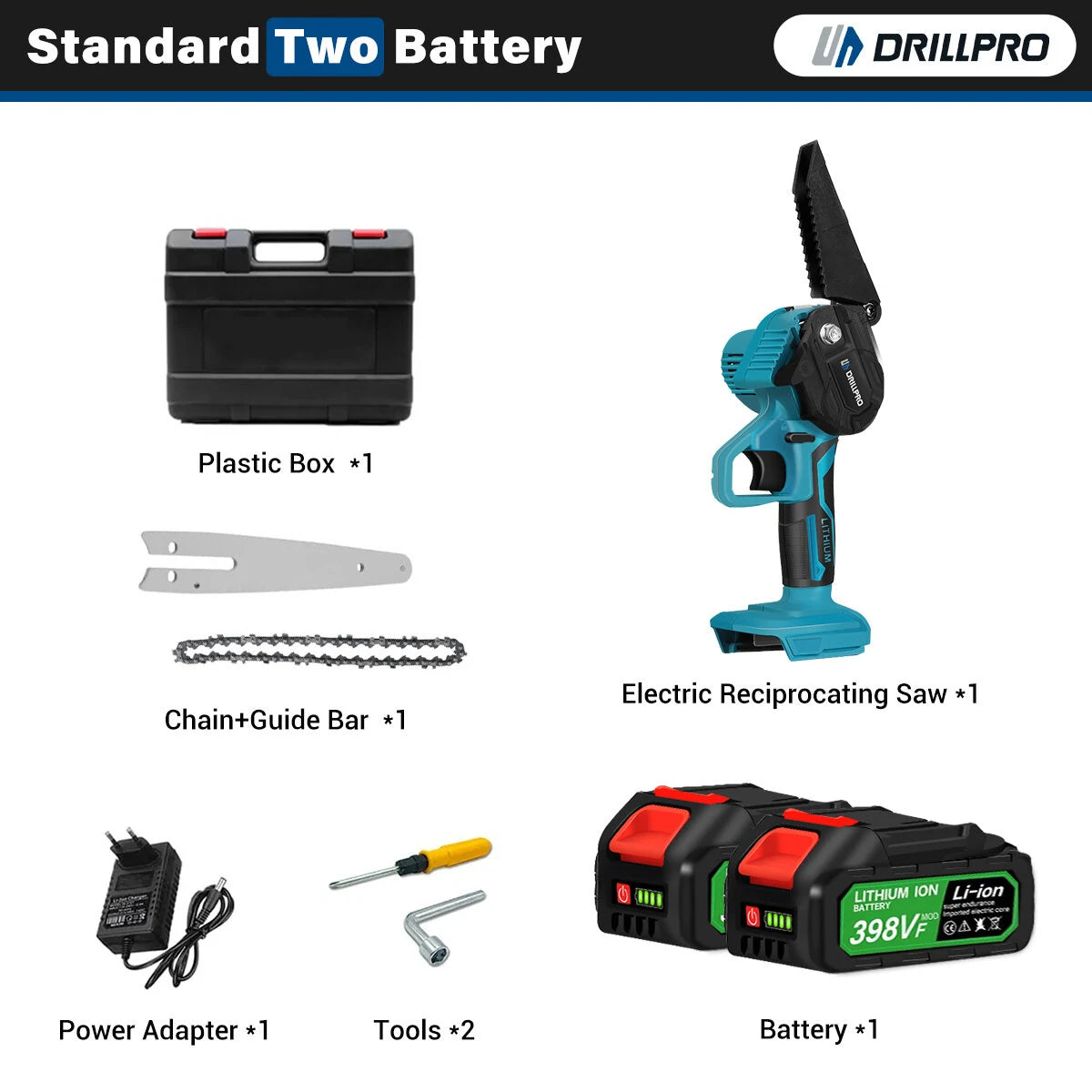 Drillpro 18V 6-Inch Rechargeable Battery Chainsaw for Woodworking, Pruning & Logging