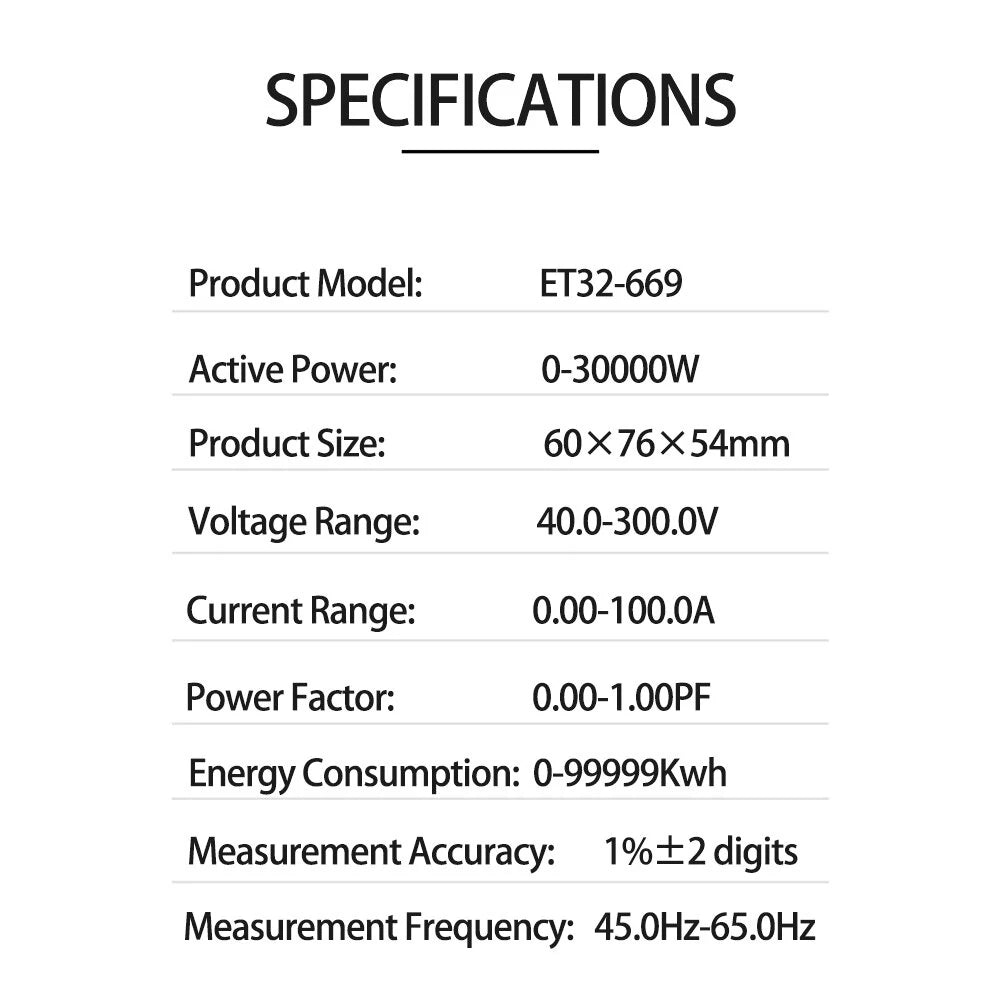 ET32-669 Professional Electrical Meter: High Precision, Full-View LCD, Measures Voltage, Current, Power, Frequency, Power Factor, 22KW Support, Heat Resistant