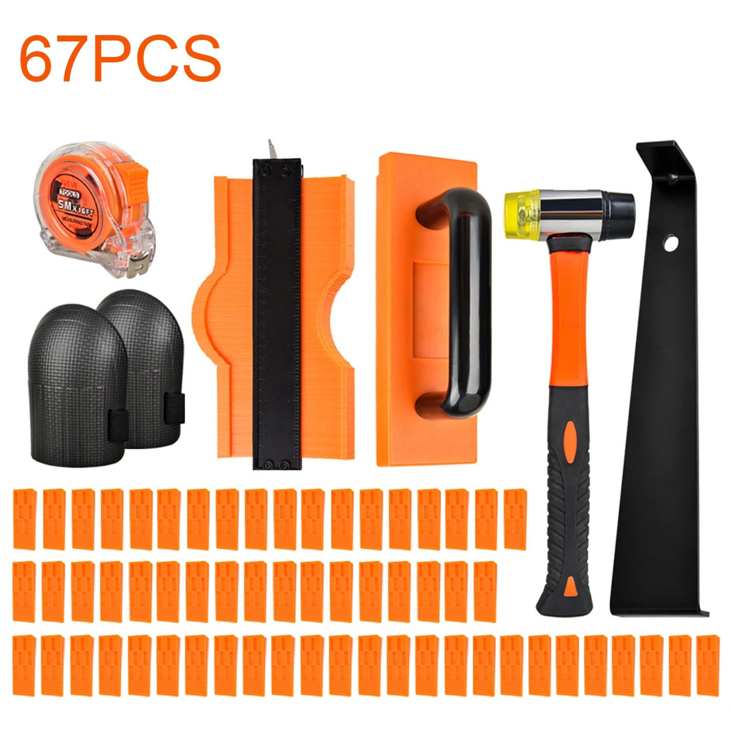 High-Quality 7-in-1 Laminate Flooring Tool Kit: Includes Tapping Block, Pull Bar, Contour Gauge, Rubber Mallet for Easy Installation