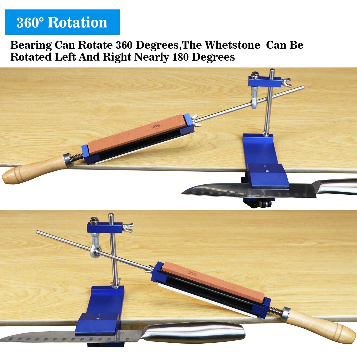 Angle-Adjustable Knife Sharpener System with Whetstones