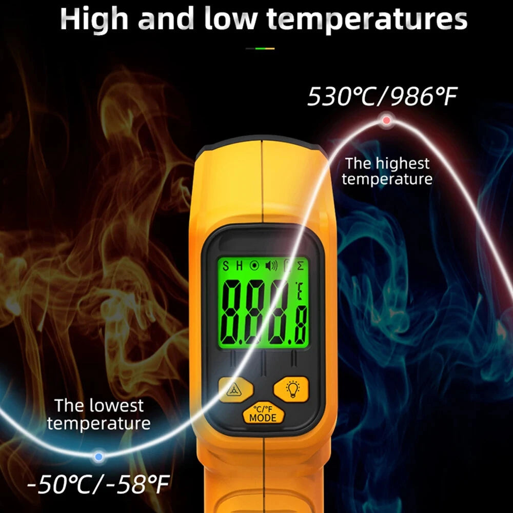 BSIDE H2 High Precision Infrared Laser Thermometer, -50℃ to 530℃, Non-Contact, Adjustable Emissivity, 12:1 Ratio, LCD Backlit