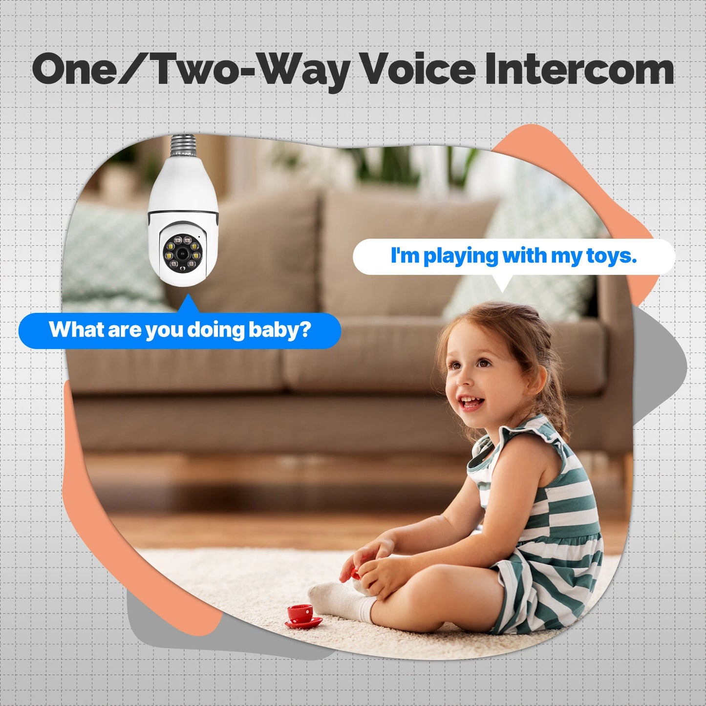 Smart WiFi E27 Bulb Camera: 3MP HD, Full Color Night Vision, PTZ, Auto Tracking, Motion Detection, Two-Way Intercom, Siren Alarm, Onvif Compatible