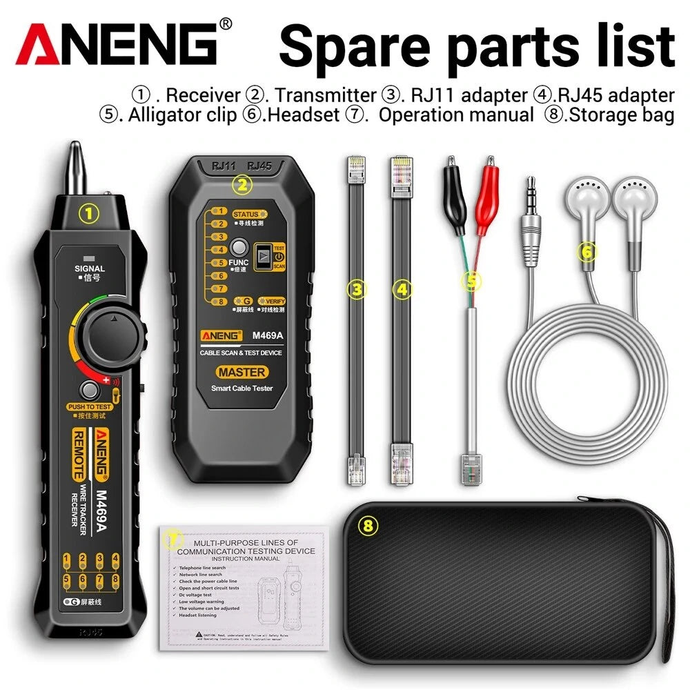 ANENG M469A Smart RJ45 RJ11 Network Cable Tester & Wire Tracker Tool