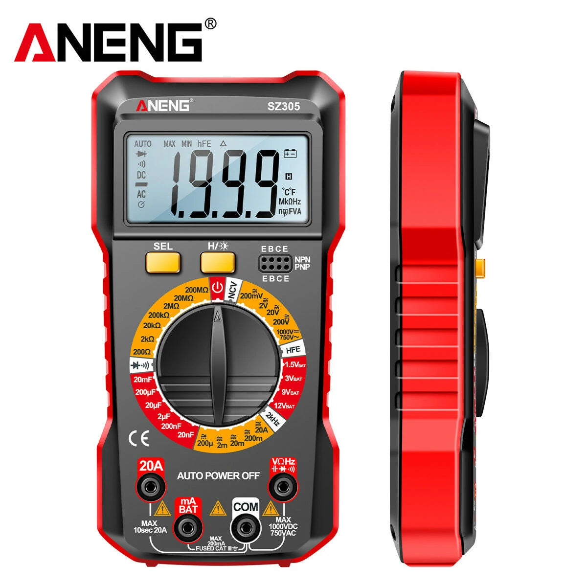 ANENG SZ305 Digital Multimeter 1999 Counts - Smart Voltmeter for AC/DC Voltage, Current, Resistance & Capacitor Testing