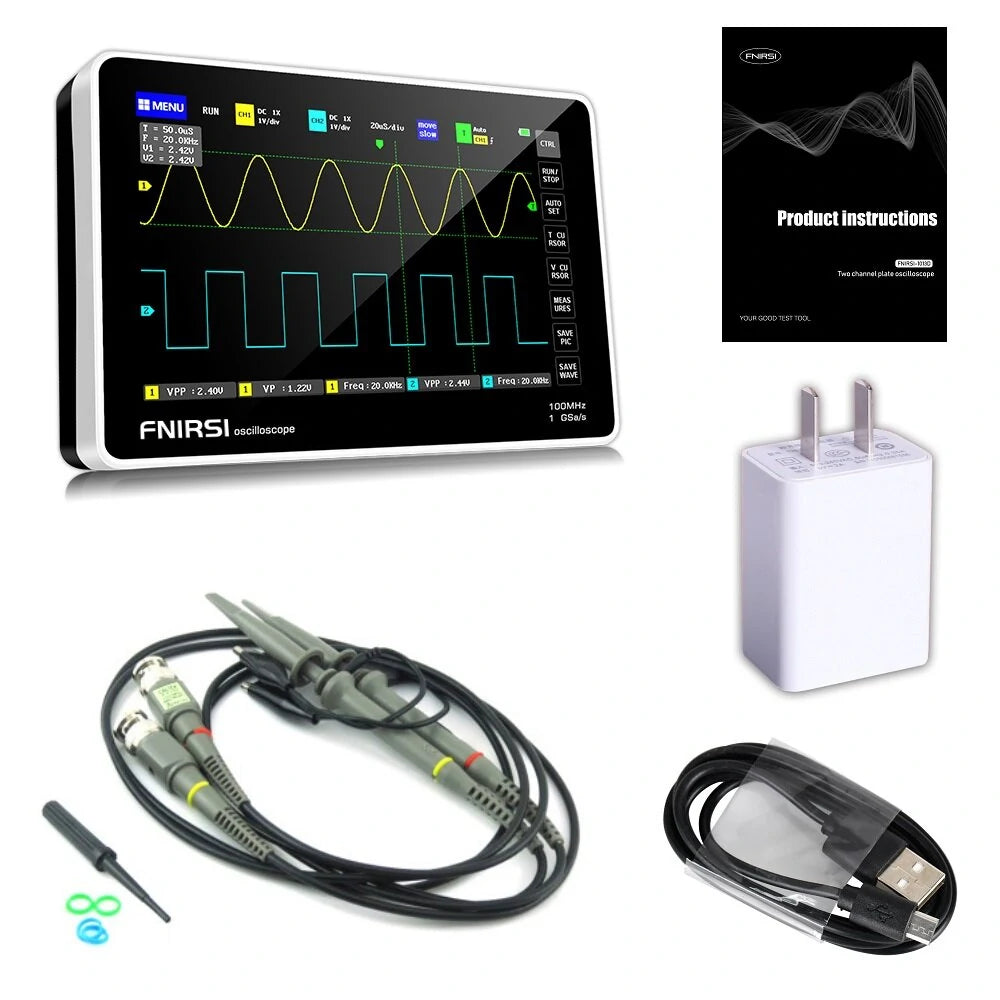 FNIRSI 1013D 7 Digital Tablet Oscilloscope - 2 Channels, 100M Bandwidth, 1GS/s, 800x480 Resolution, Capacitive Touch Screen