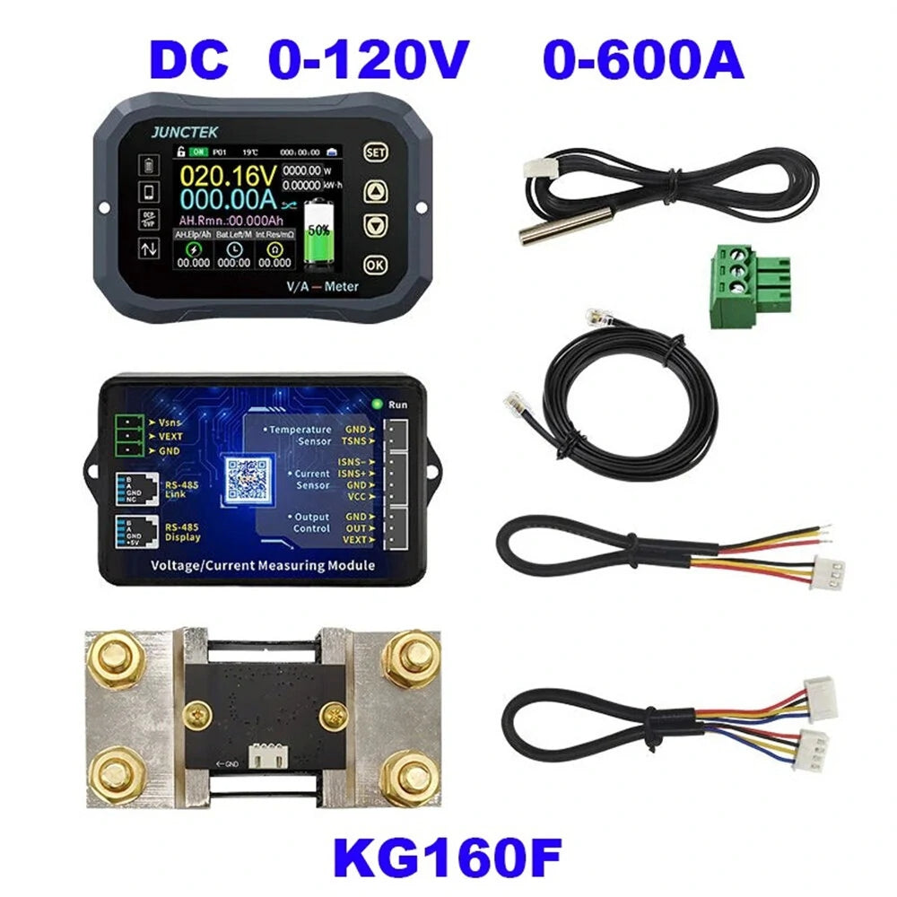 JUNCTEK Bluetooth LCD Battery Monitor & Tester with Phone Control - 120V, 100A/400A/600A Coulometer & Power Display