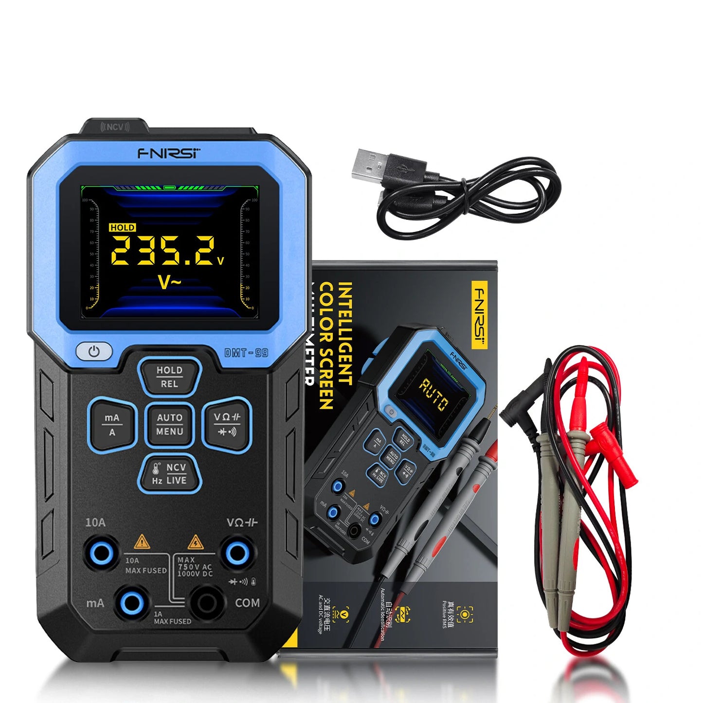 Smart True RMS Digital Multimeter FNIRSI DMT-99, 9999 Counts, 1000V, 10A, Auto Range AC/DC, Ohm, Hz, Capacitance Tester