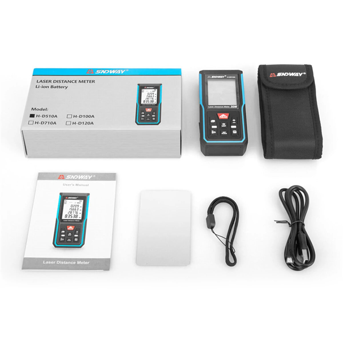 SNDWAY H-D510A/E 50m Laser Distance Meter with Electronic Angle, Area & Volume Measurement | Pythagorean Theorem, 2.0 HD Screen, 99 Data Storage, 850mAh Lithium Battery