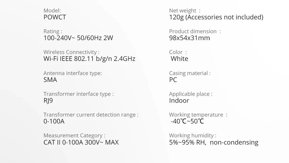 Smart Wi-Fi Energy Meter: SONOFF POWCT 100V-240V 24000W Real-Time Monitoring with Non-Contact Current Transformer