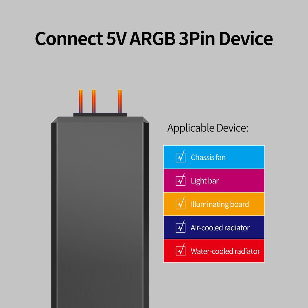 Jonsbo ARGB Controller 5V 3-Pin SATA Power, Manual Control for Fan/Light/Radiator