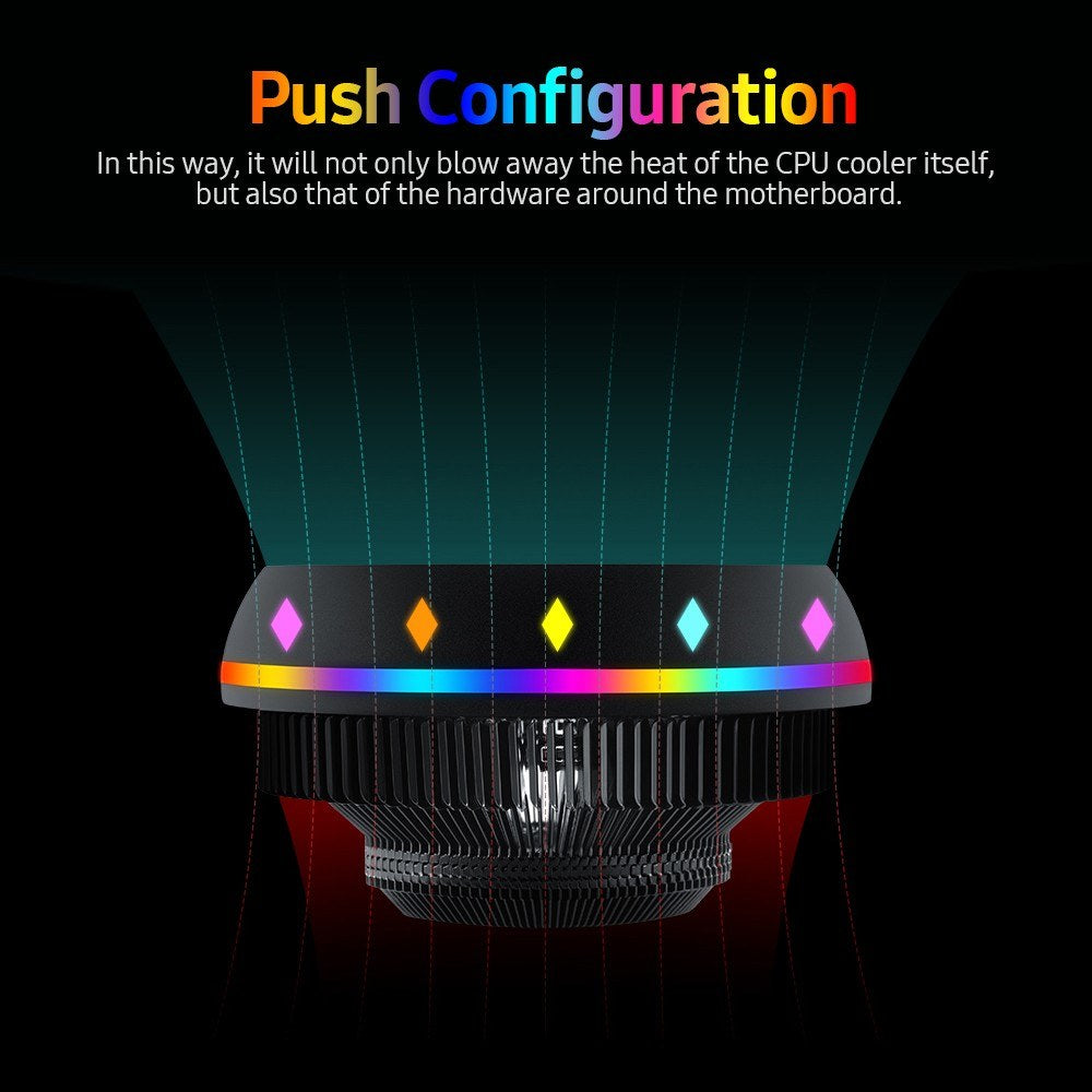 Silver UFO-Designed All-in-One CPU Air Cooler with 5-Color Lighting, Intel/AMD Universal Socket, Fluid Bearing
