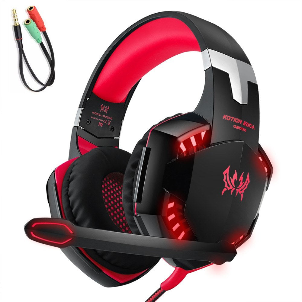 KOTION EACH G2000 3.5mm Gaming Headset with Noise Reduction & Audio Adapter for PC, Laptop, Smartphone