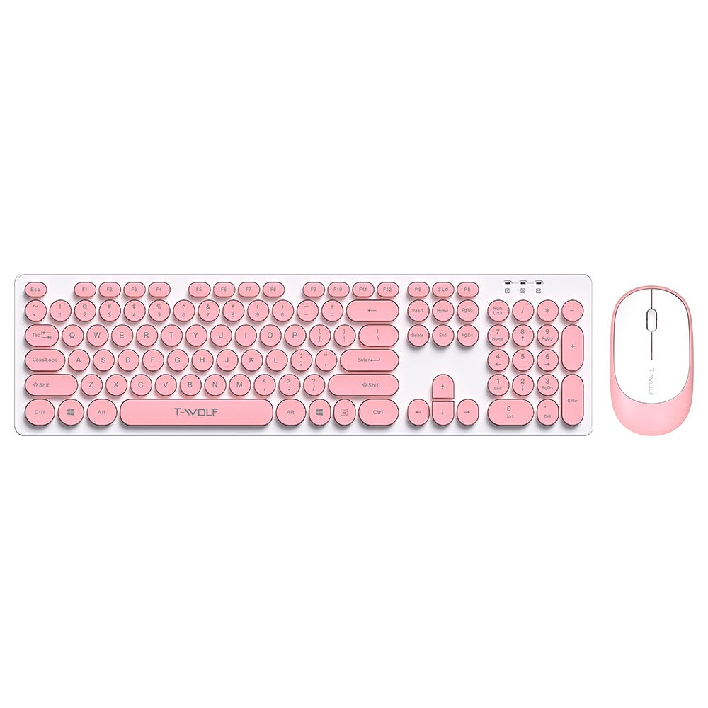 Retro Punk T-WOLF TF770 Wireless Keyboard Mouse Combo with Round Keycaps - 2.4G, Mute Typing, Wide Compatibility, Blue